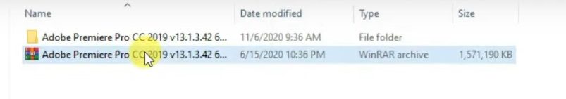 Adobe Premiere Pro zip file in Windows Explorer