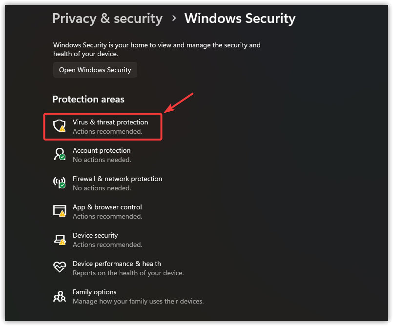 Windows Security - Virus & Threat Protection
