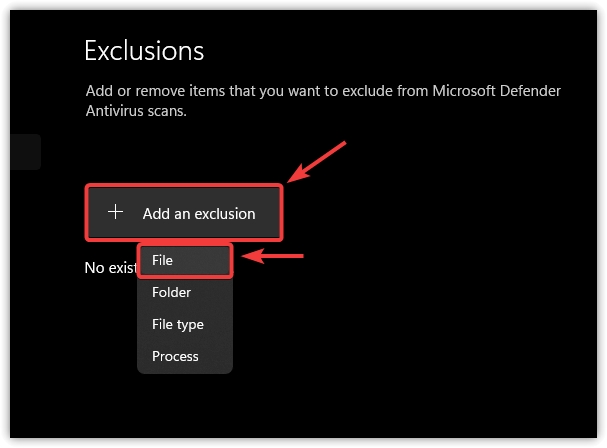 Choose File to Exclude