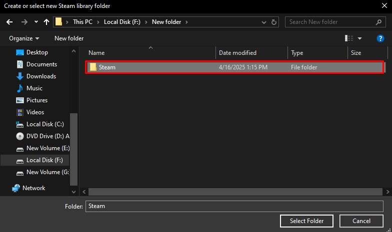 Creating Steam subfolder