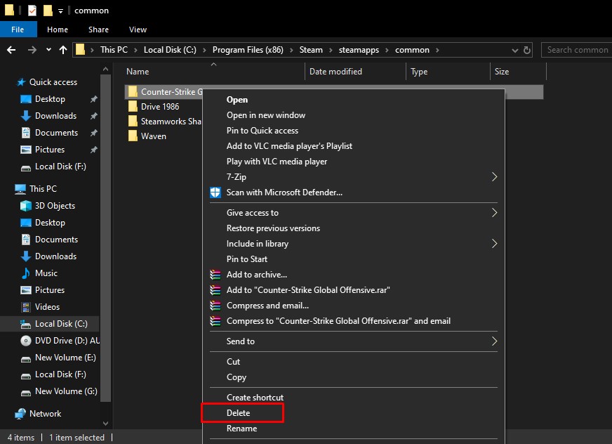 Deleting game folder