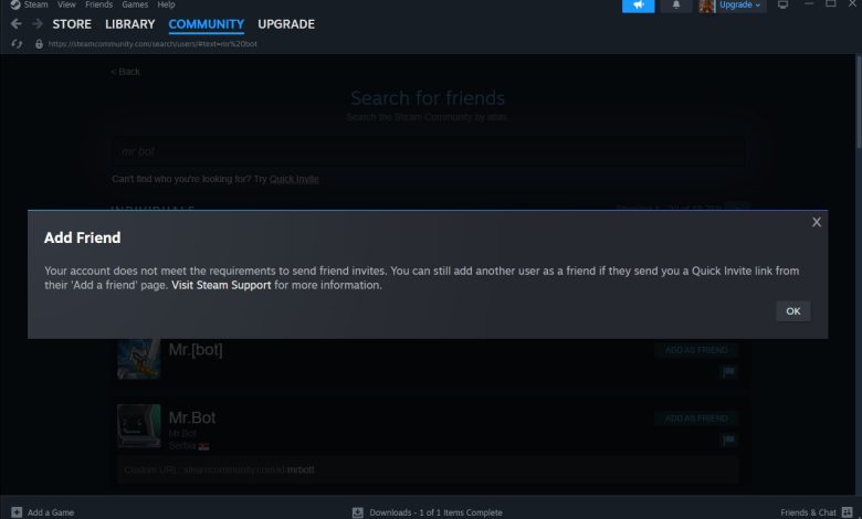 Error adding friends on Steam