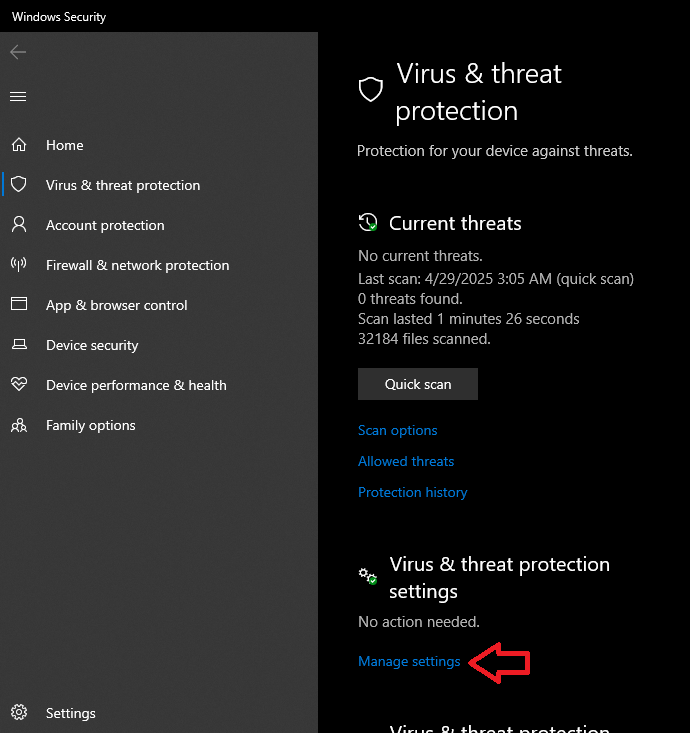 Virus protection management