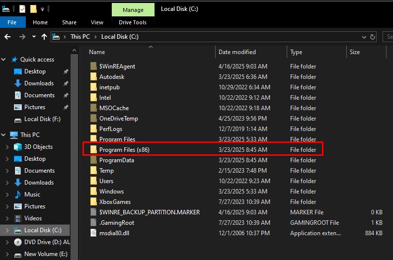 Program Files x86 folder location