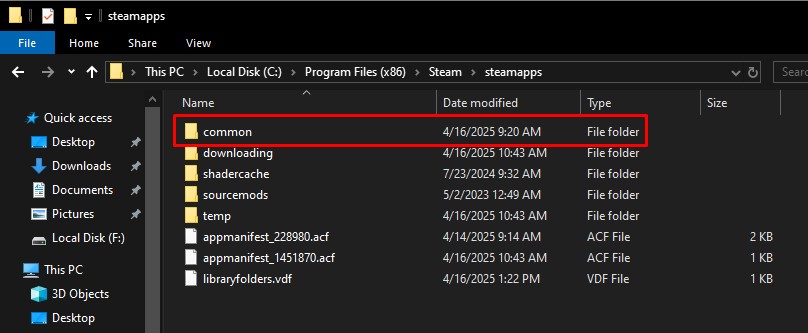 Steam Common folder contents