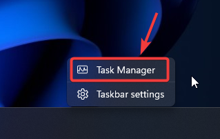 Taskbar context menu showing Task Manager option