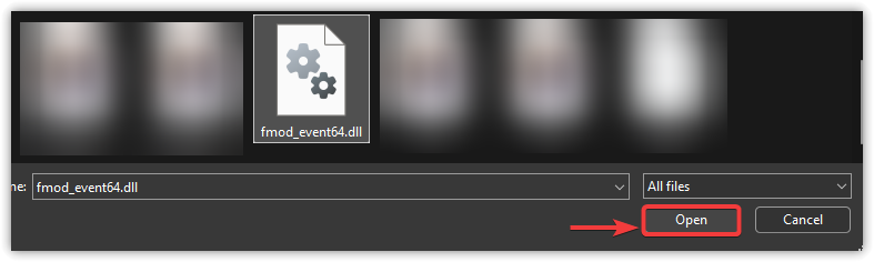 Browse for fmod_event64.dll to Exclude