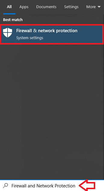 Searching for Windows Firewall settings