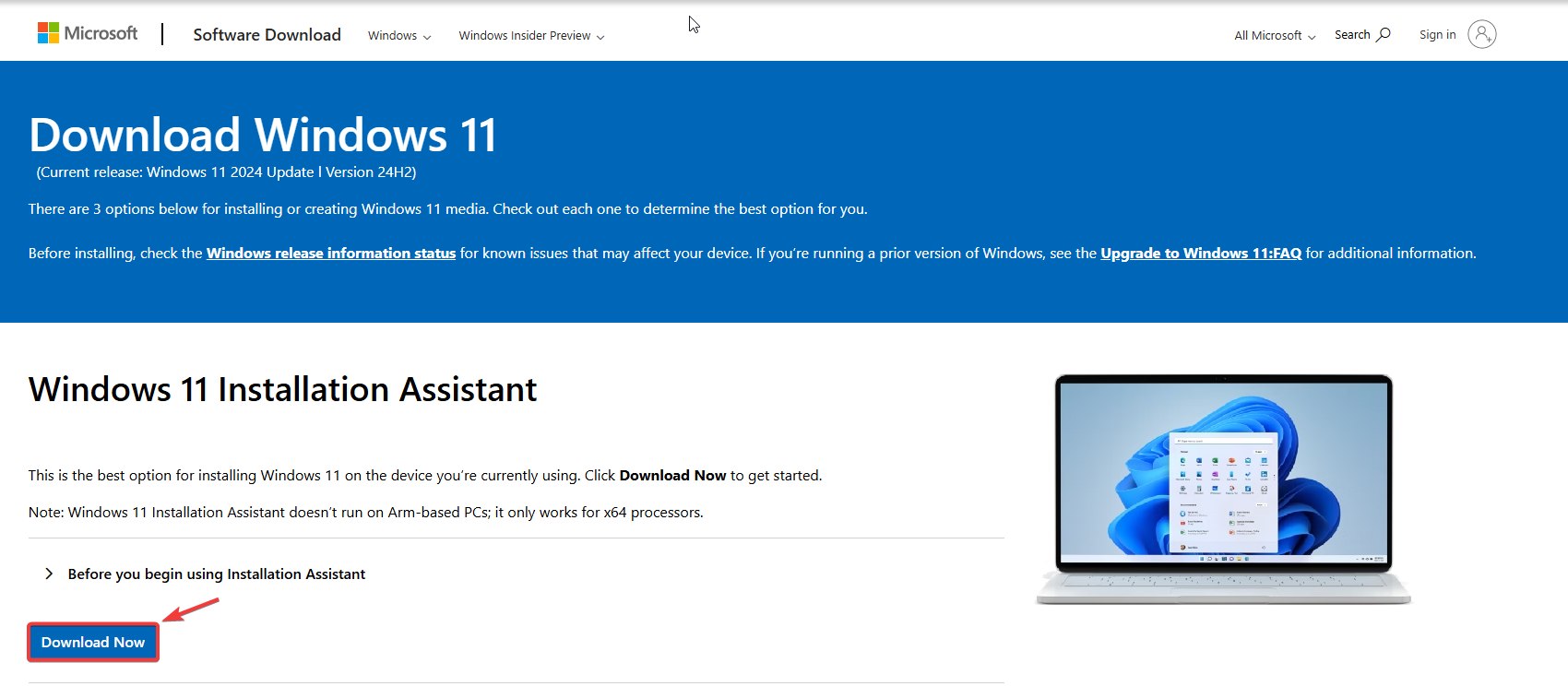 Windows 11 download page