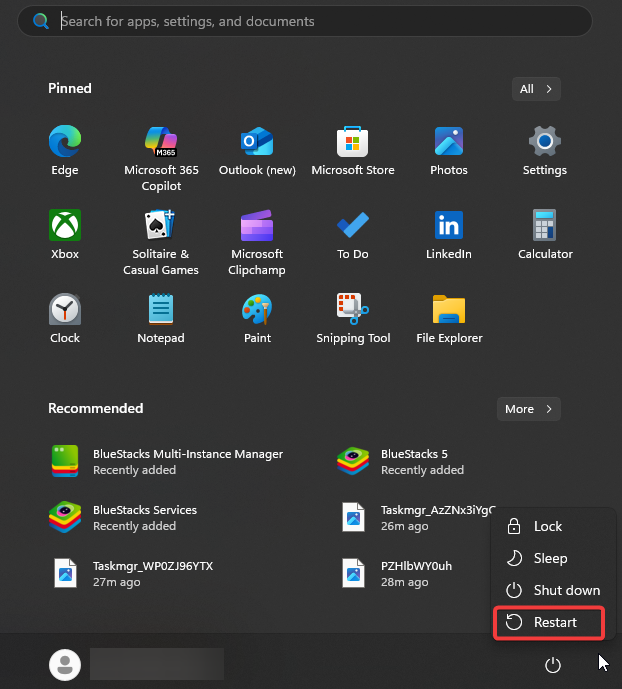 Windows restart option
