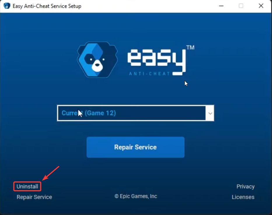 EAC uninstall option