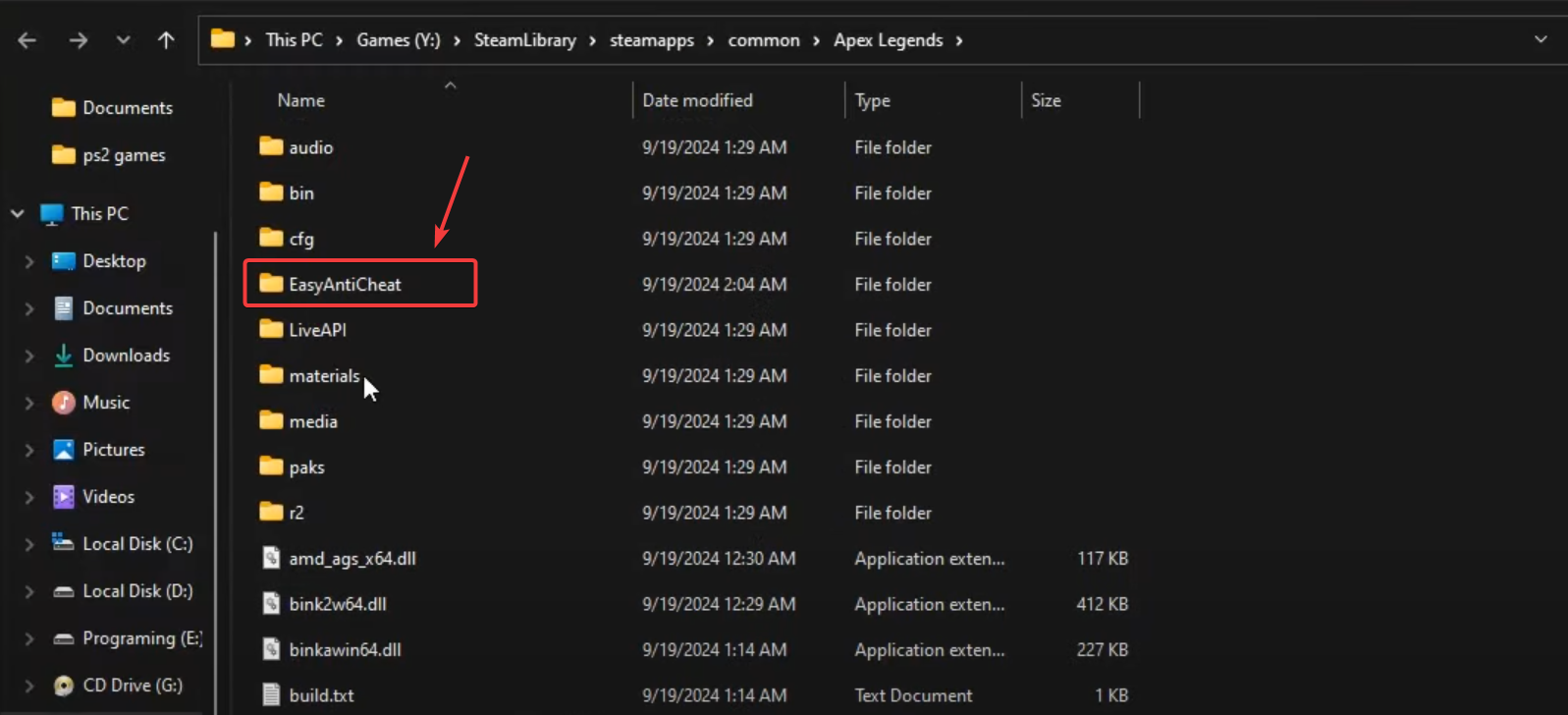 EasyAntiCheat folder location in game directory