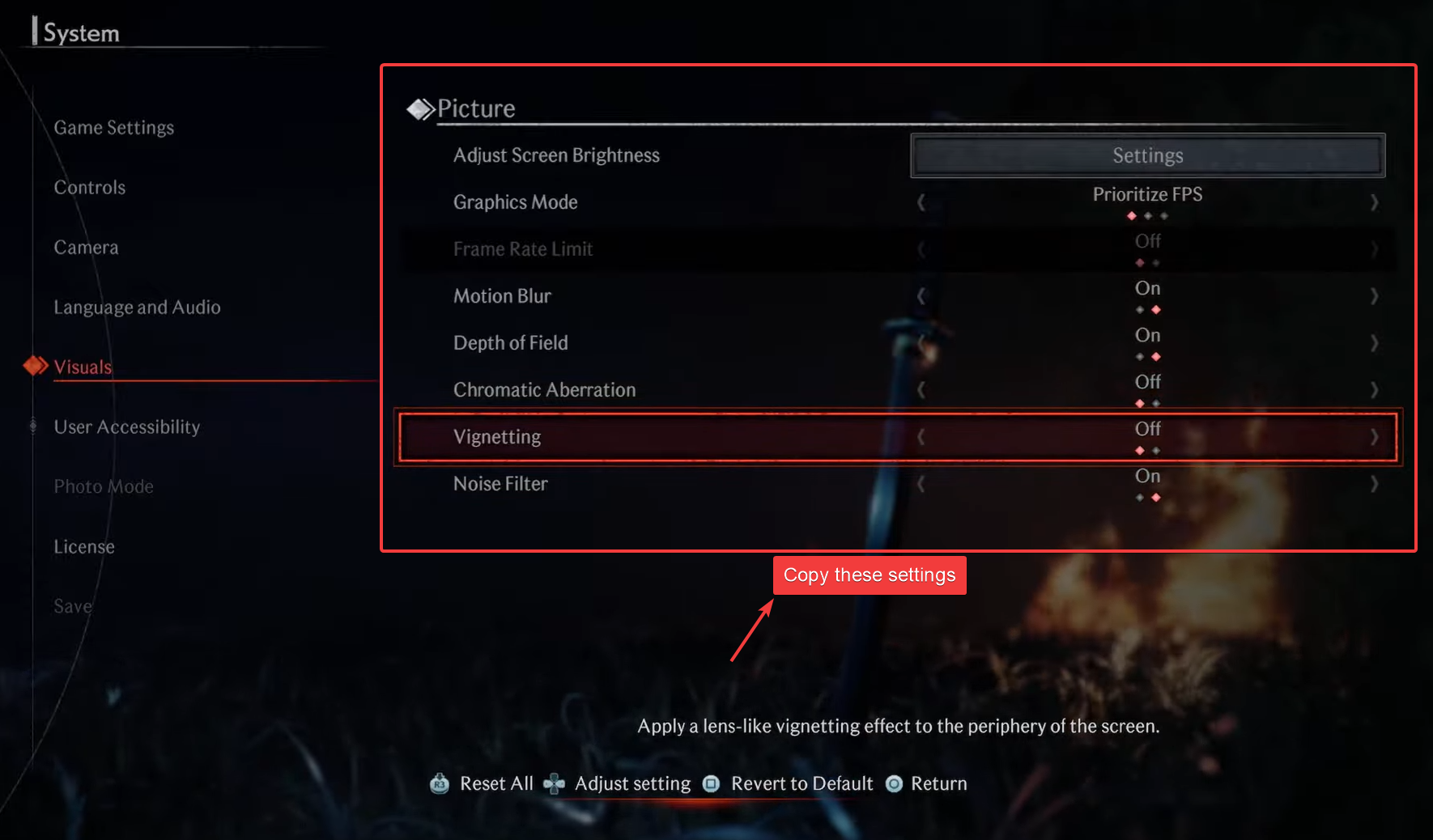 Recommended in-game visual settings