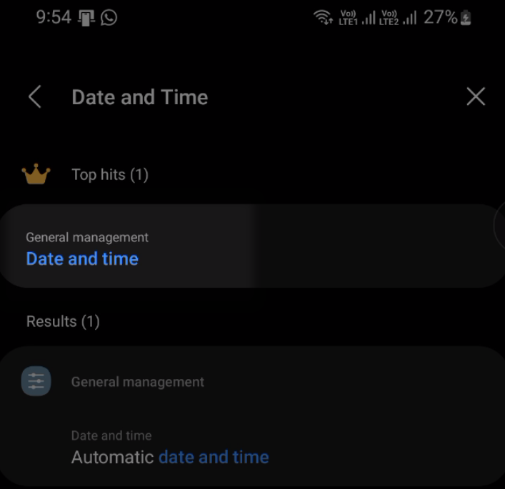 Searching for date and time settings