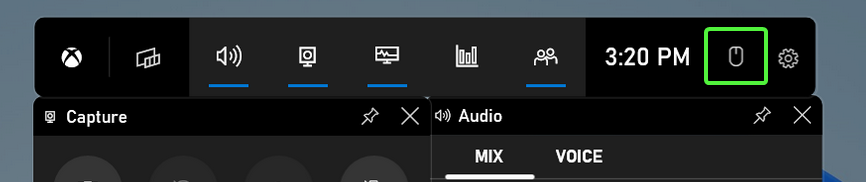 Xbox Game Bar click-through toggle
