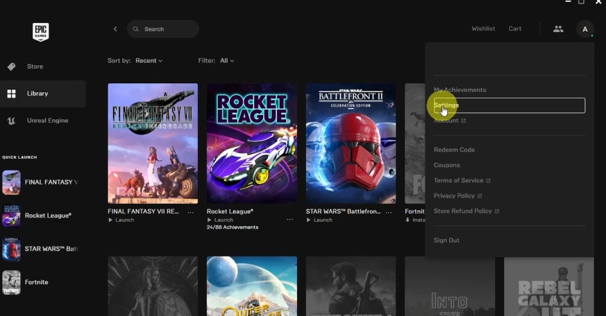 Epic Games profile settings location