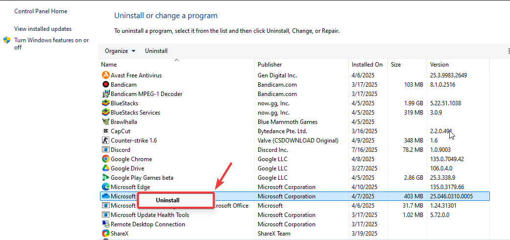 Uninstalling WebView2 Runtime in Programs and Features