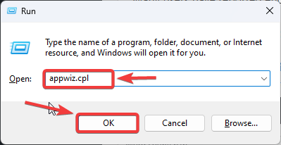 Opening Run dialog with appwiz.cpl