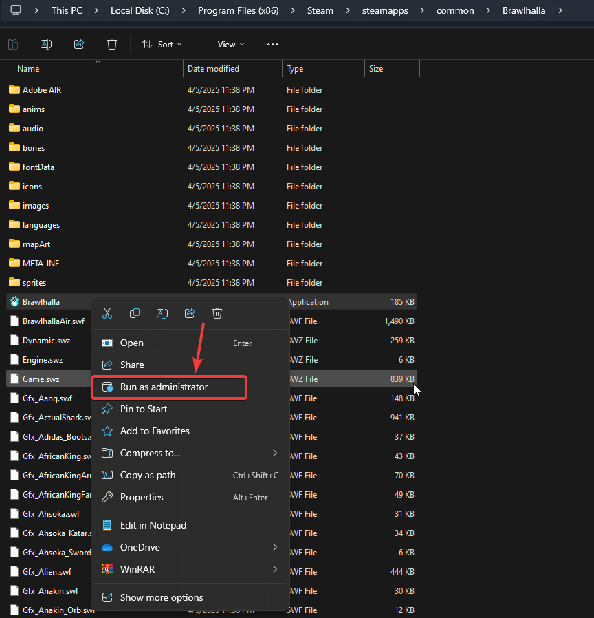 Right-click menu showing 'Run as administrator' option