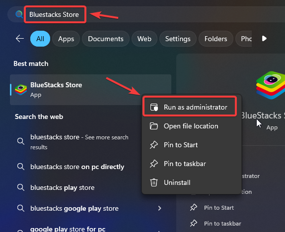 Running BlueStacks as administrator