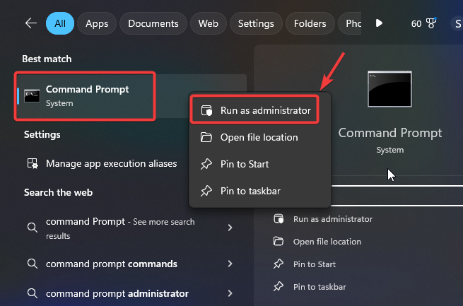 Opening Command Prompt as administrator