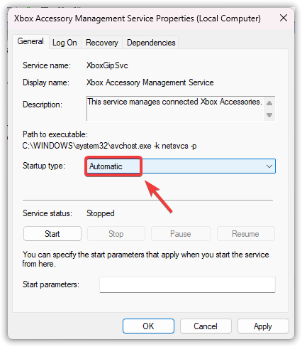 Set service to automatic startup