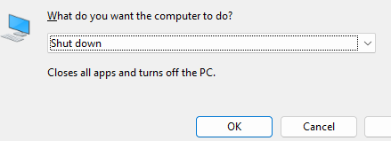 Windows shutdown menu accessed via Alt+F4