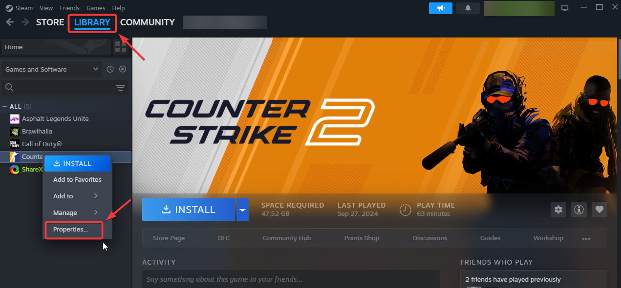 Right-click menu showing Properties option