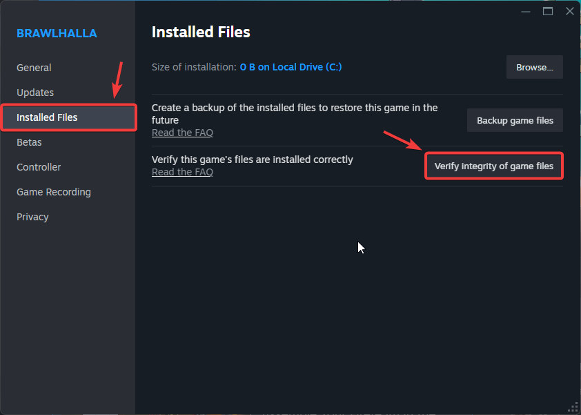 Game file verification button location