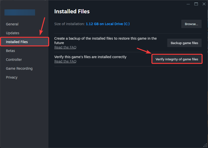 Steam file verification option