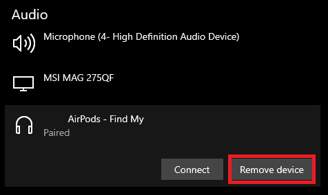 Removing Bluetooth audio device from Windows settings