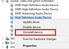 Uninstalling audio device from Device Manager