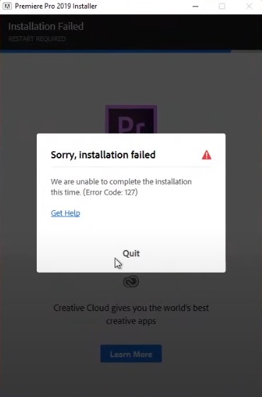 Adobe Premiere Pro Error code 127
