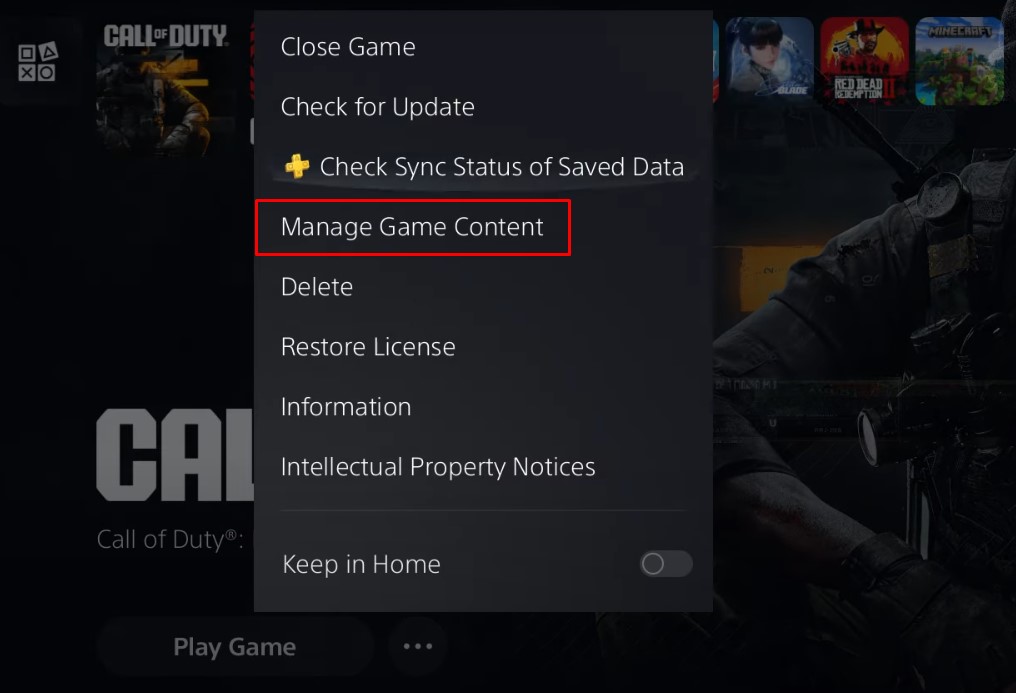 Black Ops 6 Manage Game Content screen