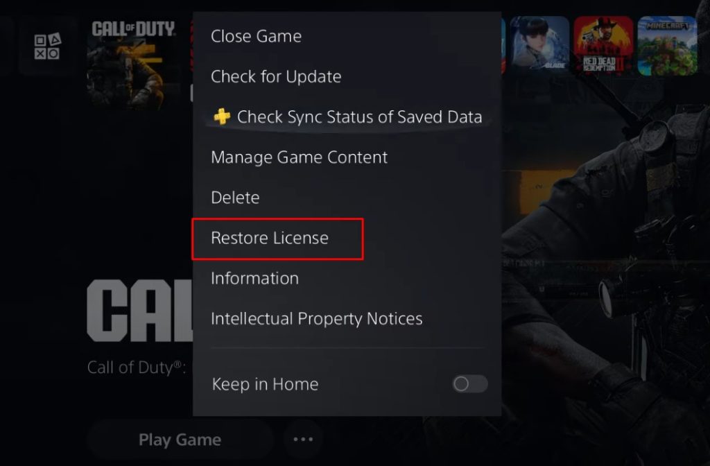 Black Ops 6 Restore License option in quick menu