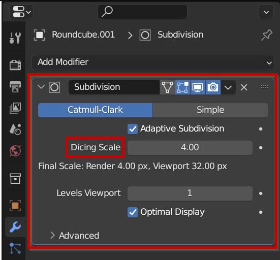 Changing the dicing scale in blender