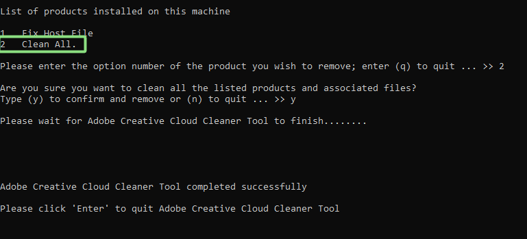 Cleaner Tool confirmation prompt to clean all Adobe components
