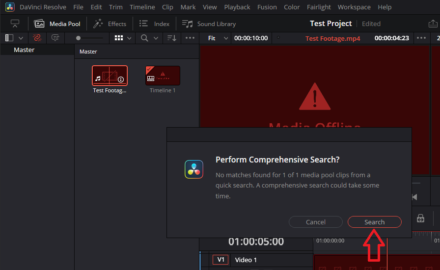 Search for missing clip in Resolve