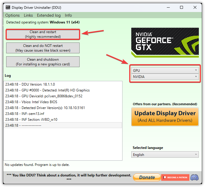 DDU driver cleanup options