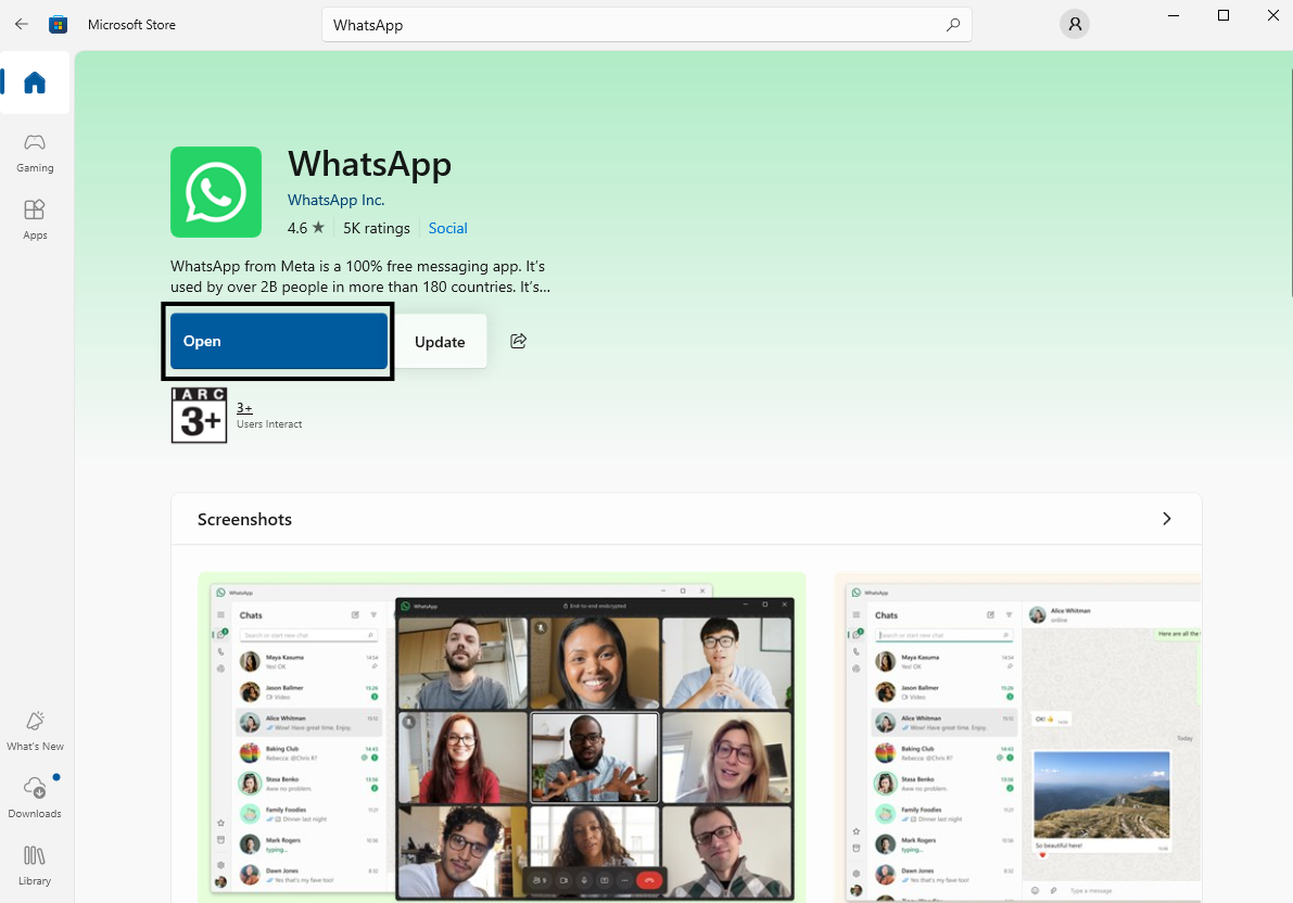Install WhatsApp from Microsoft Store