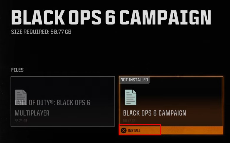Black Ops 6 campaign pack installation screen