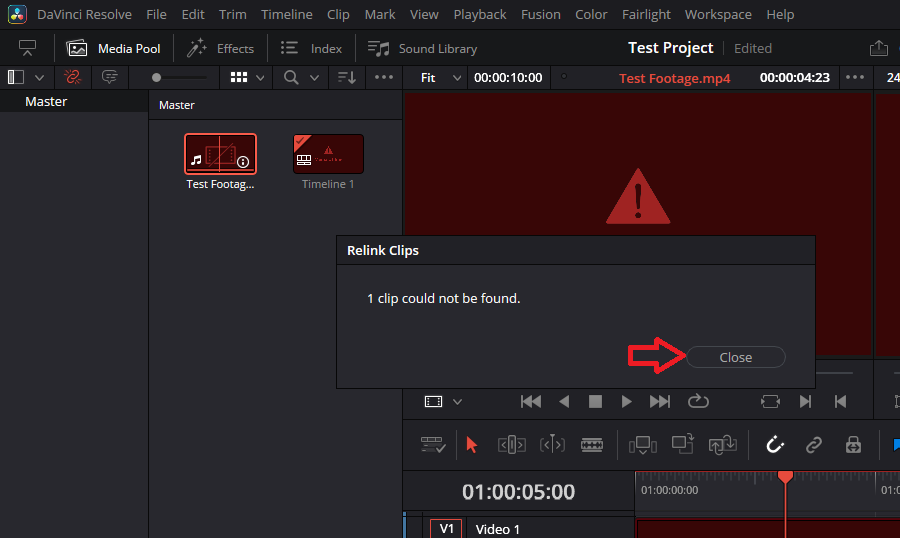 Clip not found error message