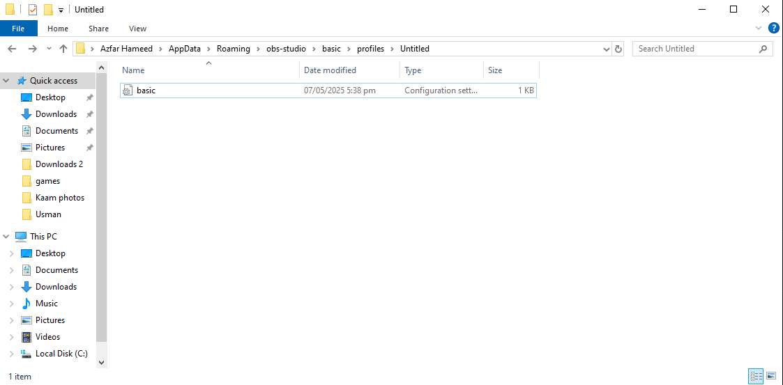 OBS Studio configuration folder location