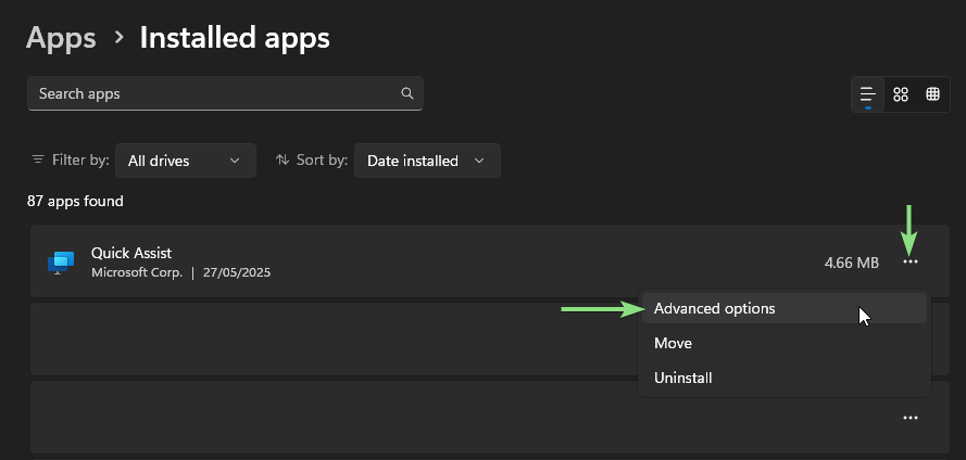 Advanced Options in Quick Assist