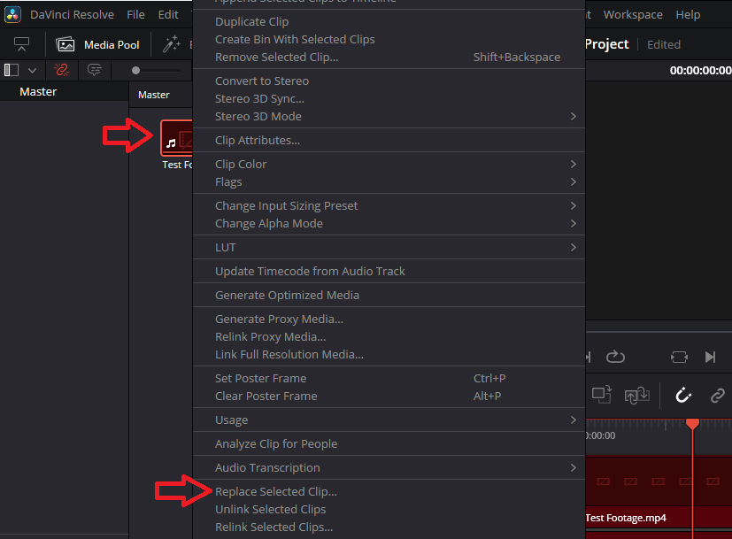 Replace missing clip in Resolve