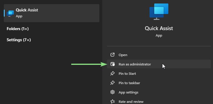 Run Quick Assist as administrator