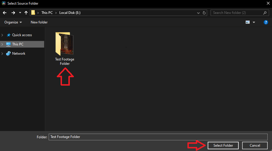 Select folder containing the source media