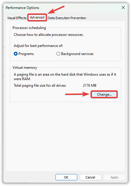 Virtual Memory settings location