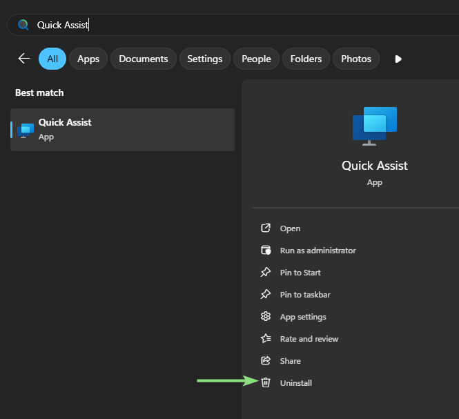 Uninstall Quick Assist from Windows
