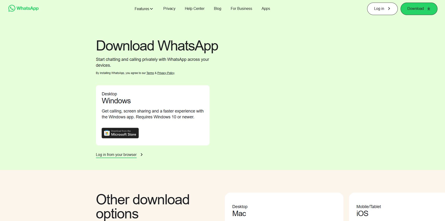 WhatsApp download page on official website
